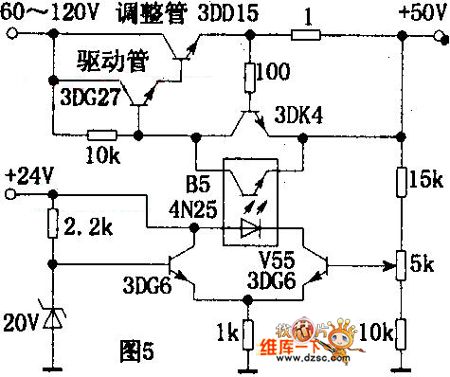 High and stabilized voltage circuit diagram with photocoupler