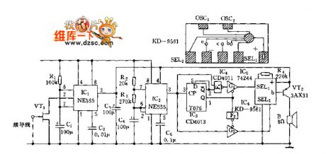 Four-sound circulating burglar alarm circuit