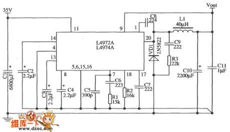5.1V／10A regulator circuit diagram composed of L4972A、L4974A