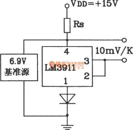 Plus benchmark power supply temperature detection circuit composed of LM3911