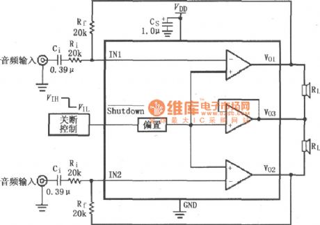 LM4910 For two-channel amplifier typical circuit diagram