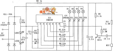 Family karaoke lighting control circuit composed of 5GM168
