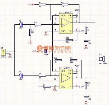 LM3886 BTL PA circuit diagram