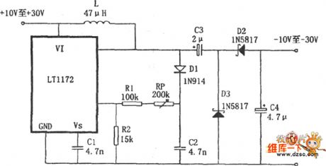 Polarity reversal boost power supply circuit diagram composed of LT1172