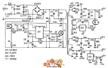 60W switching power supply circuit diagram composed of UC3844