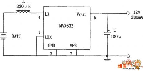 Highly-efficient step-up power supply circuit diagram composed of MAX632