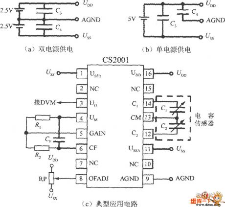 Capacitive sensor signal disposal device CS2001 typical application circuit