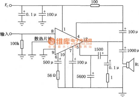 μA783 9W Audio power amplifier circuit diagram
