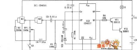 Construction indicator light circuit diagram (CD4017、CD4011)