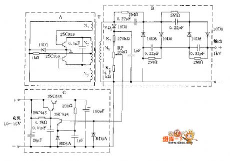 High voltage power supply circuit diagram with DC/DC