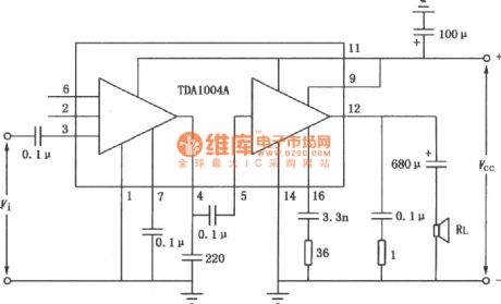 TDA1004A 10W Audio power amplifier circuit diagram