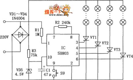 Coloured lamp control circuit composed of SH803