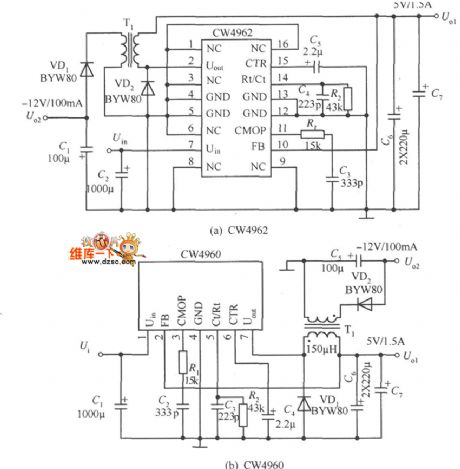 Application circuit of dual voltage(+5V/1.5A、-12V/100mA) output