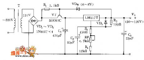 High voltage power supply circuit diagram composed of LM317T