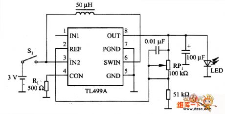 The white LED drive circuit diagram with TL499A