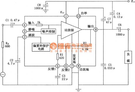 TA7238P 9W Audio power amplifier circuit diagram