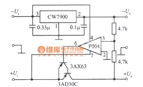 Tracking integrated voltage regulator (positive voltage tracks negative voltage) circuit