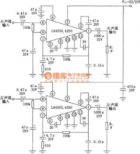 LA4230／4250 8W Audio power amplifier circuit diagram