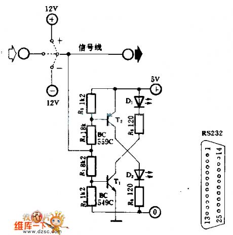 The status indicating circuit diagram of serial interface of computer