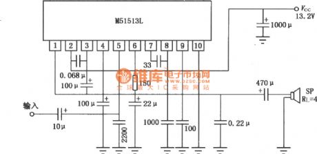 M51513L 5.8W Audio power amplifier circuit diagram
