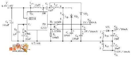 Multi-channel power supply circuit diagram of digital camera with LT1308