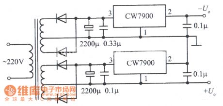 Positive and negative output voltage integrated voltage regulator circuit 1