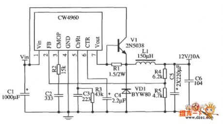 Extended output current circuit diagram with CW4962/CW4960