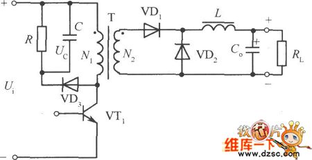 Single-ended forward converter circuit diagram with RC and diode clamp