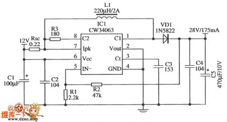 Circuit diagram of buck-mode converted into boost-mode by CW34603