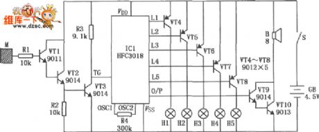 Touching eight-sound five-flash dynamic toy circuit diagram