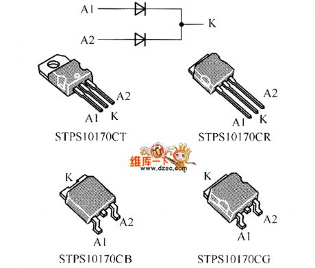 The internal circuit diagram of crystal diode STPS10170CT、STPS10170CR、STPS10170CB、STPS10170CG