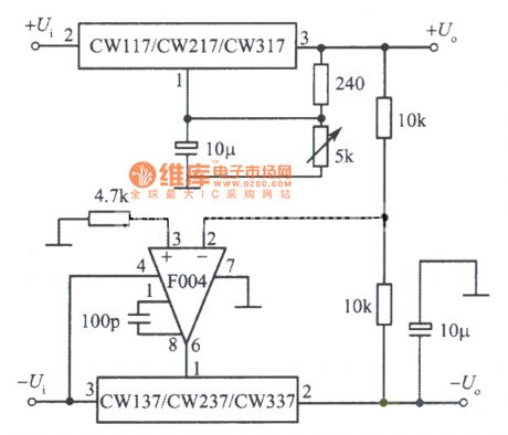 Positive and negative output voltage tracking integrated voltage regulator circuit 2