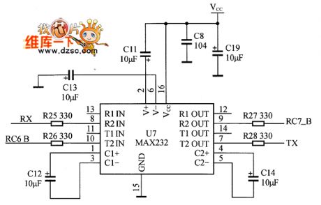 MAX232 Interface circuit diagram