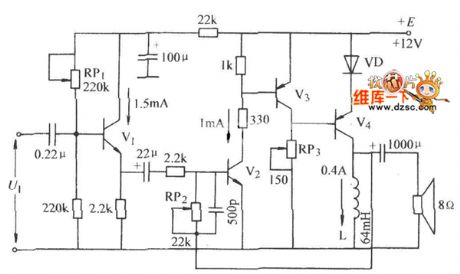 Power amplifier circuit diagram with monotube OTL