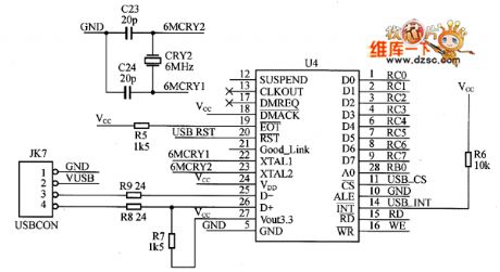 PDIUSBD12 and PlCl6F877 MCU interface circuit diagram