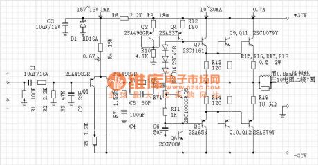 30W A-class OCL post amplifier circuit diagram