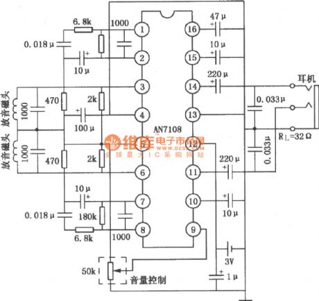 AN7108 Single stereo cassette player circuit diagram