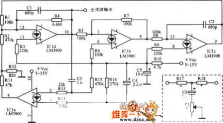 2.34KHz sinusoidal oscillator circuit diagram
