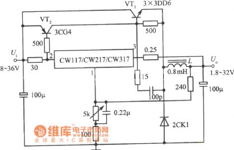 Switching integrated voltage regulator with 4A output current circuit