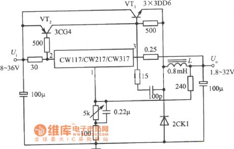 Switching integrated voltage regulator with 4A output current circuit