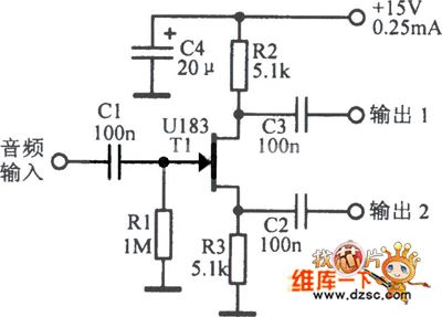 Split phase amplifier circuit diagram with audio input