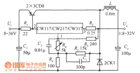 Switching integrated voltage regulator with 3A output current circuit