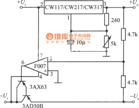 Positive and negative output voltage tracking integrated voltage regulator circuit 1