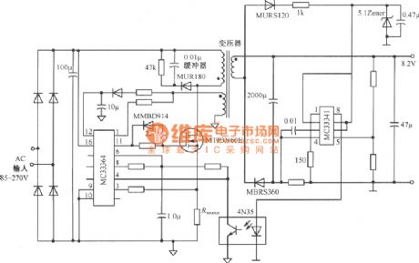 Composed of MC33364 8.2V／3A switching DC regulator power supply circuit diagram