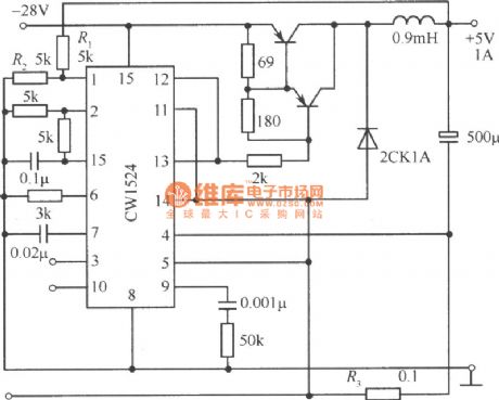 Half-bridge switching regulated power supply circuit composed of CW1524