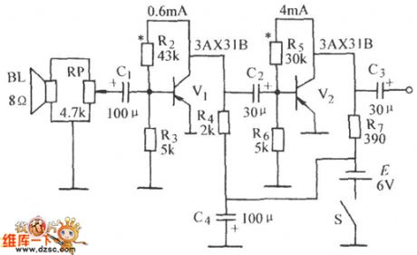 Adjustable volume RC coupled amplifier circuit