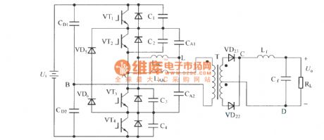 Wide load range no-voltage switch three level DC converter