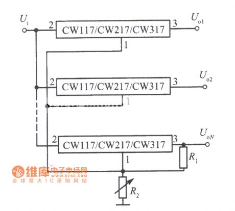 Multiple centralized control adjustable integrated voltage regulator circuit