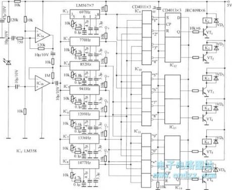 Six channel remote circuit diagram coded by LM567