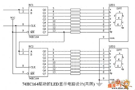 LED display circuit diagram driving by 74HC164